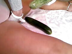 Zucchini and cucumber for the Italian phat chubby pussy Nadia