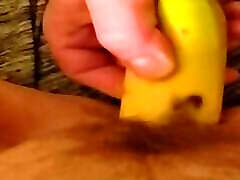 Fan request to use a banana ends in hard orgasm