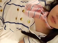 18-yr-old slender Japanese beauty idol, creampie sex with blowjob and shaved pussy. Uncensored