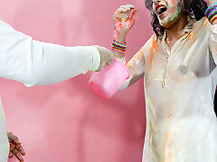 holi sensational: brother fucked priya anal hard while she wanna play Holi with friends