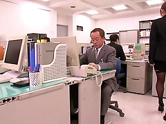 Asian office tramp with gigantic natural tits pleases a coworker