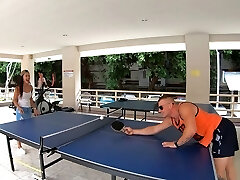 Curvy Thai amateur girlfriend sex in the bathroom after a game of Ping Pong