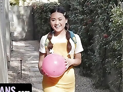Teenage Princess Ella Voneva Gets Her Asian Pussy Tucked By Diamond Banks' Huge Strap On - LittleAsians FFM Threesome