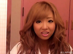 Sexy redhead Chinese with biug tits in panty gets pussy waxed
