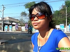 Sexy busty Thai nympho Paw feels happy to be nailed missionary