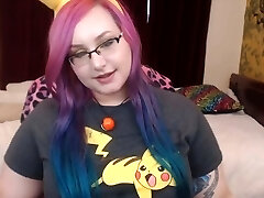 Sensual Plus-size kitten  with colored hair and shaking bubble