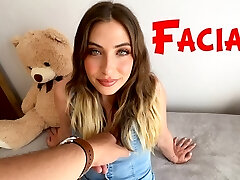 FACIAL for a bashful girl in her room when her parents are not home, blowjob to an unknown stud