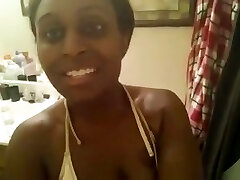 Sexy ebony girl showcasing big butt in the bathroom