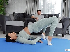 Flexible wife Alyssia Kent torn up on the floor after a yoga session