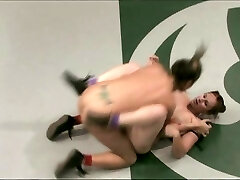 Busty girls wrestling - winner plumbs loser