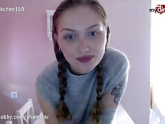 MyDirtyHobby - Unexperienced teen rides her dildo while home alone