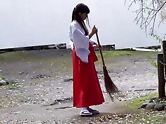 Your Complicated of Tiny Tits is a Must-See for Many Men! The Slutty, Brown-Haired Shrine Maiden Loves to Plead for a Fuck!