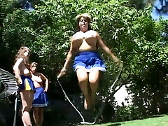 Chubby cheerleader deep throats and fucks big cock