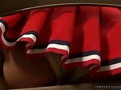 Pretty Jamey James sucking humungous dick in cheerleader uniform