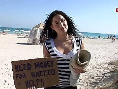 British brunette tits teen pick up on street for pornography casting