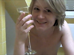 Worthless dumb German blonde cunt drinking her own piss