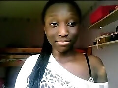Black girl flashes her ass and big tits on web cam