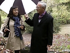 English black lady with perky implants has sex in stockings