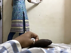 Flashing prick on Indian maid to fuck ( chudai ) in hindi