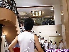 Naughty Asian teen Azusa Ayano gangbanged in hot mass ejaculation sex