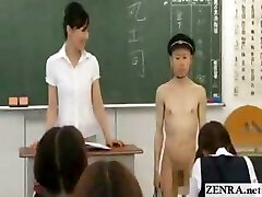 New Japanese transfer schoolgirl goes naked in school CFNM style