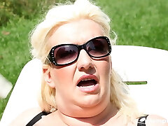 Hot light-haired Plumper sits on his face and makes him lick her ass