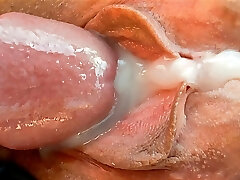 Immense cock stepbrother cums on step sister's cock-squeezing pussy - big creampie all over pussy