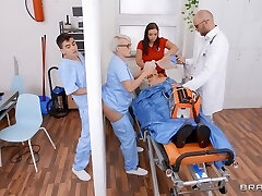 Huge-chested mature nurse Angel Wicky backside fucked by her patient in the hospital