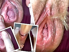 Eating and fucking a meaty crevasse of a young mom after peeing. Close-up