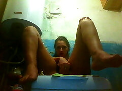 Trio toys inside me at the same time ) on the washing machine anal plug in ass and milky balls in vag and good size dildo