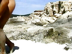 Superb German chick with dark hair gets a hard ass-fuck shag at the beach