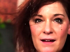 Horny bombshell gets jism shot on her face tonguing all the sp