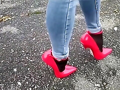 DGB07 - SISSY PUBLIC Red HIGH HEELS - RED HIGH HEELS - SISSY