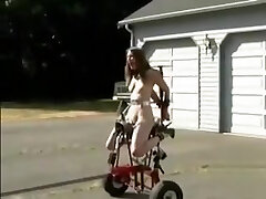 Gagged and restricted victim girl gets driven around while being drilled by a machine