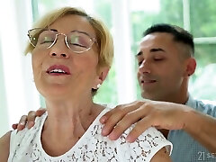 Obsessed with sex young boy fucks old cunt of nasty stepaunt Malya