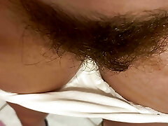 Dirty white panty with hairy bush