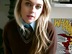 Chloe Plaything Rubs On Sofa Until She Finishes Off With Her Uniform On!