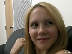 Geeky blonde cutie in a hardcore ass stuffing porn casting