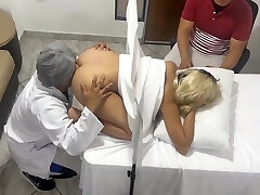 Pervert Poses As A Gynecologist Physician To Fuck The Handsome Wife Next To Her Dumb Spouse In An Erotic Medical Consultation