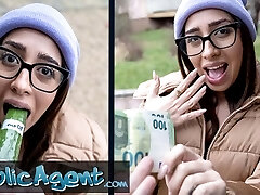 Public Agent Ale Danger demonstrating how far she can fellate a massive fat cock