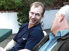 Horny black haired beauty sucks and pulverizes 4 men by the pool