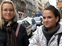 Her ash-blonde friend waits her while she is blowing dick for money