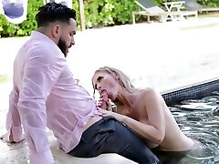 Russian bombshell Casca Akashova gets messy facial after crazy hook-up by the pool