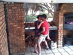 Spycam: CC TV self catering accomodation couple penetrating on front porch of nature reserve