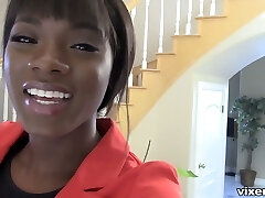 Stellar svelte black real estate dealer Ana Foxxx rides white cock on top
