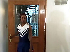 Black cheerleader takes big prick on couch