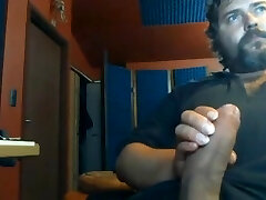 Huge hairy bear jacking a big cock in the chat