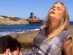 2 French couples swinging on the beach