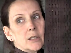 Tongue clamped gimp gets caned