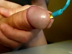 Close up silicon bead fuckpole insertion, Amateur cum shot